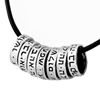   Sterling Silver and Black Leather Necklace - Seven Rings of Blessing